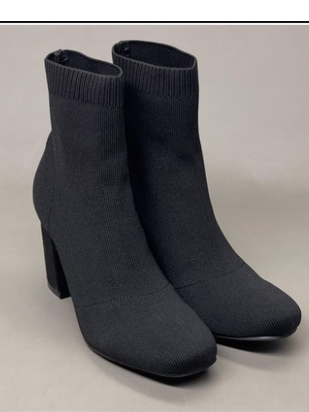 MIA Black Stretch Sock Ankle Boots with Block Heel